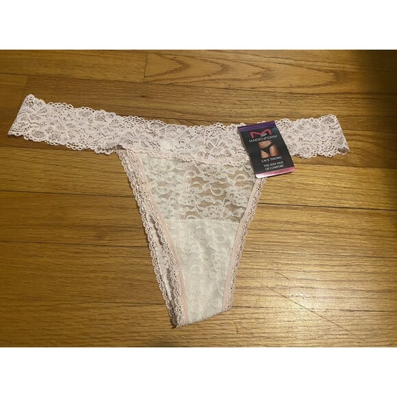 MAIDENFORM 2XL 9 THONG SEXY SIDE OF COMFORT DMESLT LT PINK LACE NYLON PANTIES - Picture 1 of 3